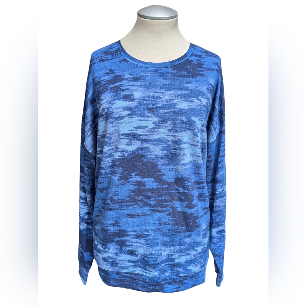 Athleta Blue Verigated Super Soft Balance Pullover Sweatshirt Oversize Women's L